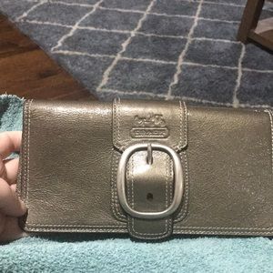 Coach wristlet wallet. Grey Textured. Buckle
